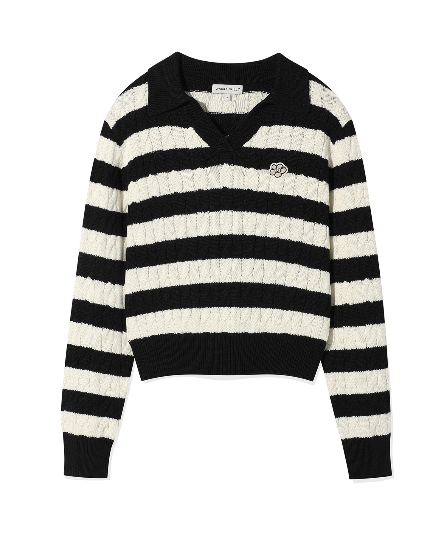 WACKY WILLY Women's Cable Pattern Open Collar Pull-over