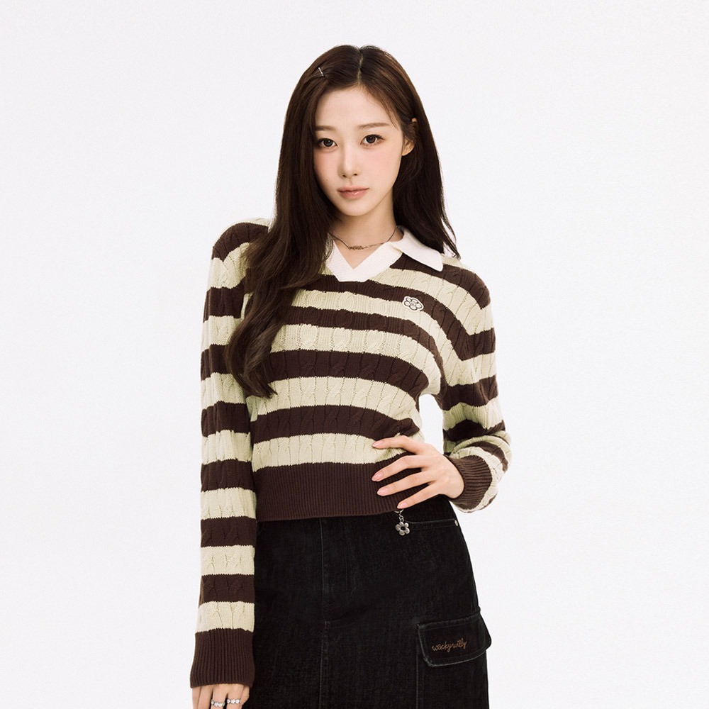 WACKY WILLY Women's Cable Pattern Open Collar Pull-over