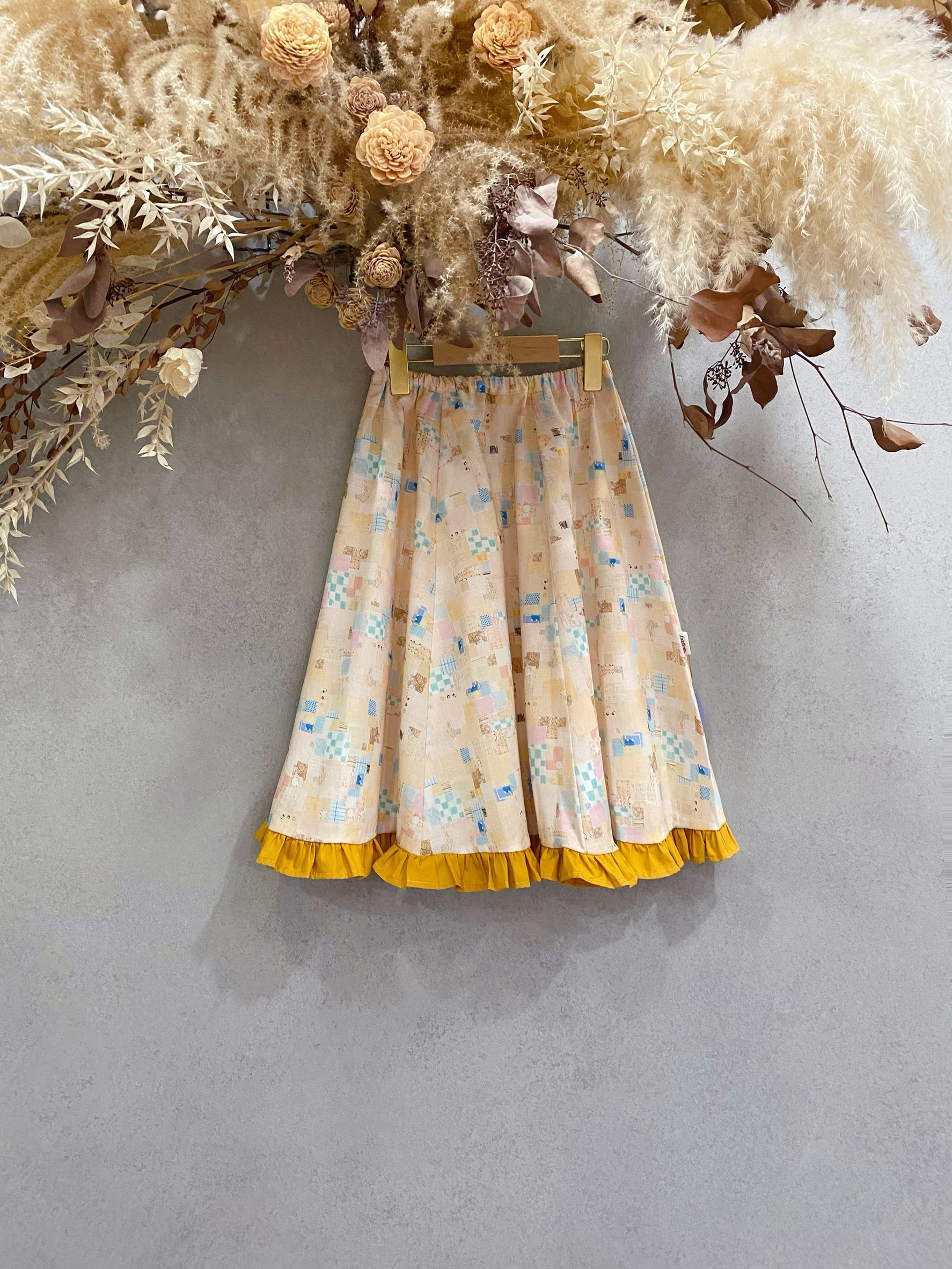 黃馬賽克 女童荷葉六片裙(130)