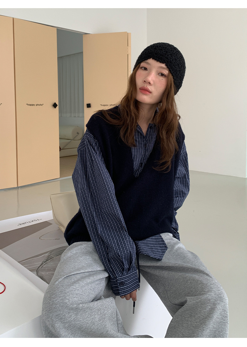 10W03 深V疊穿層次感羊毛背心 兩色