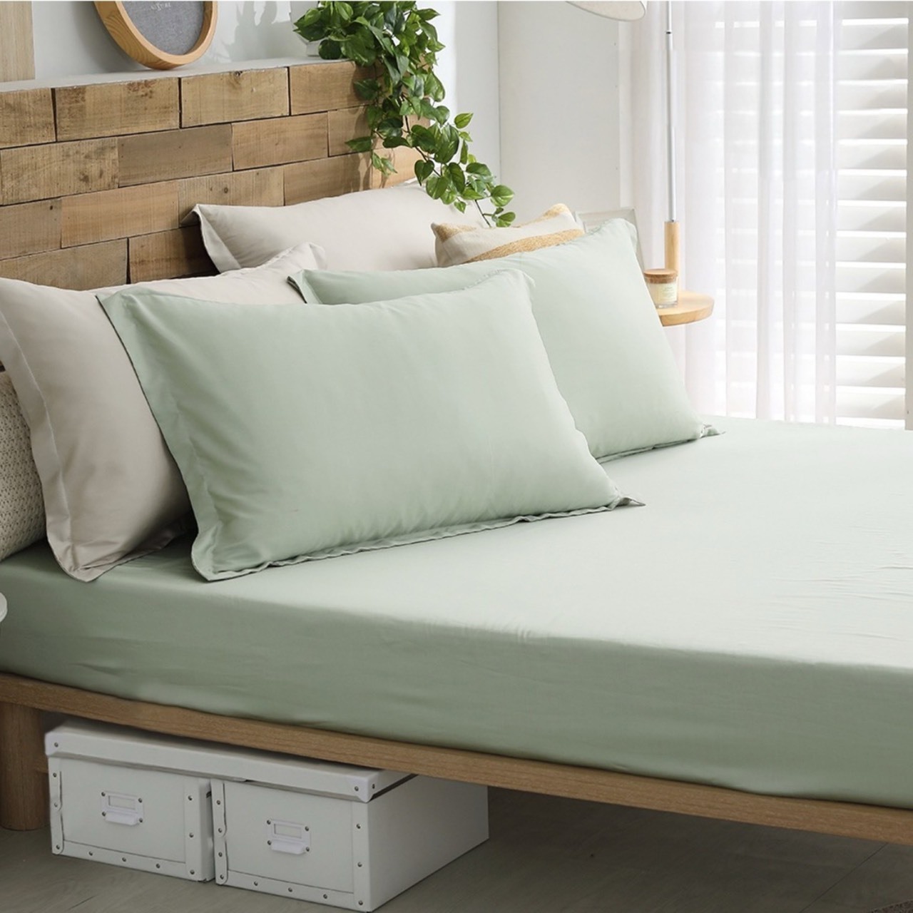 60支天絲床包兩用被組 | 果綠 x 奶油黃