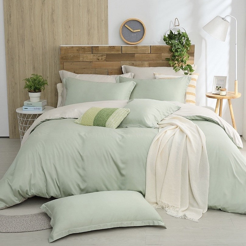 60支天絲床包兩用被組 | 果綠 x 奶油黃