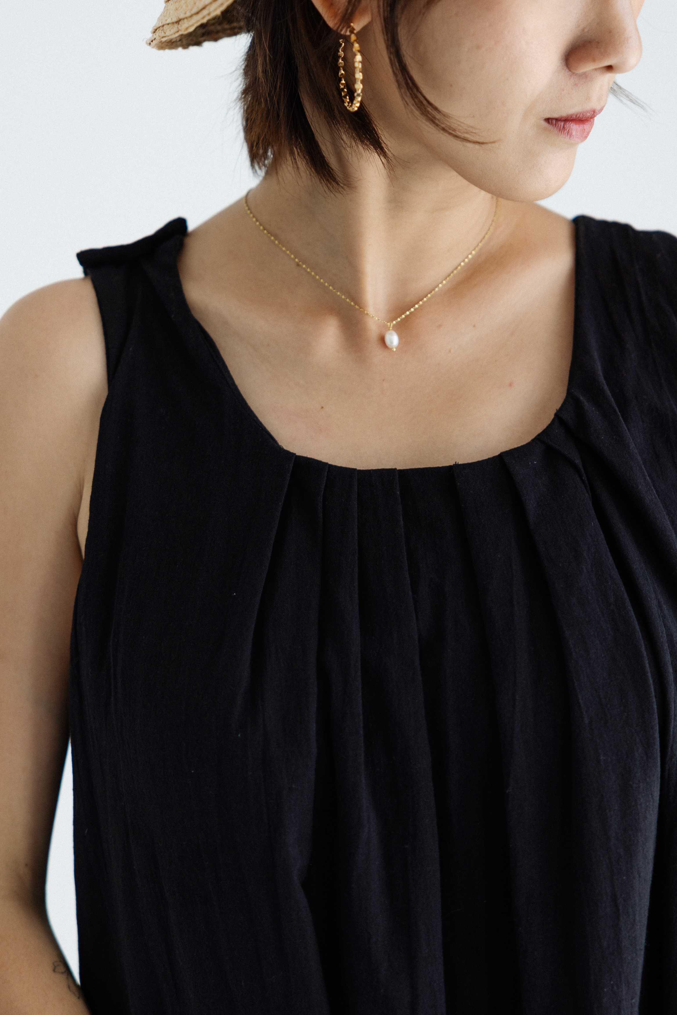 前抓皺無袖長洋裝_黑