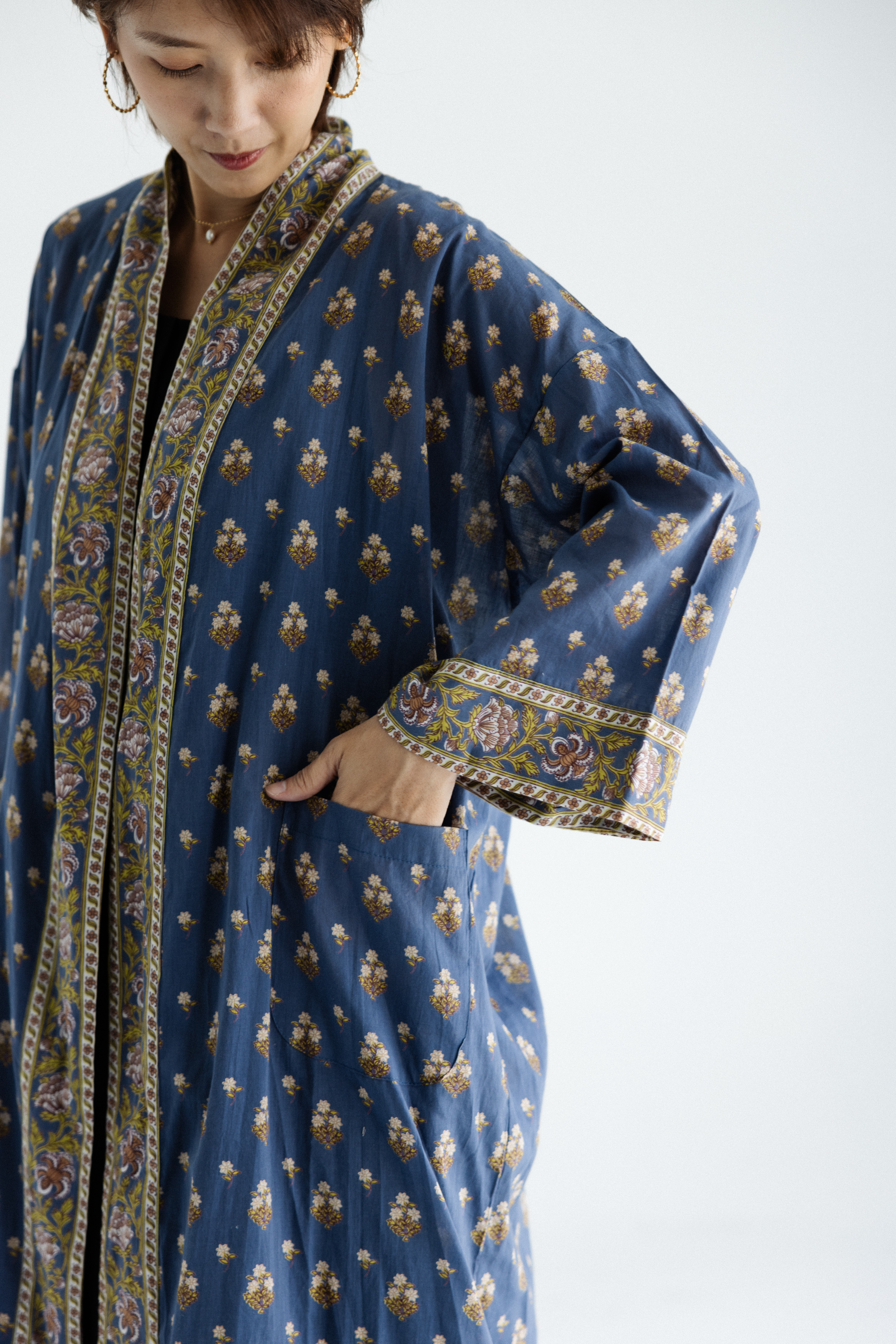 印度純棉長罩衫_藍(附綁帶)