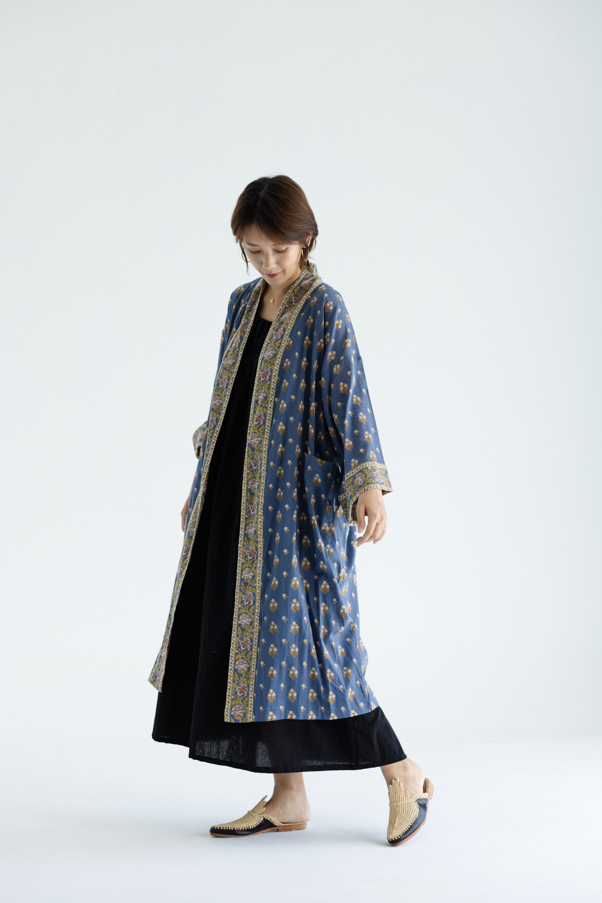 印度純棉長罩衫_藍(附綁帶)