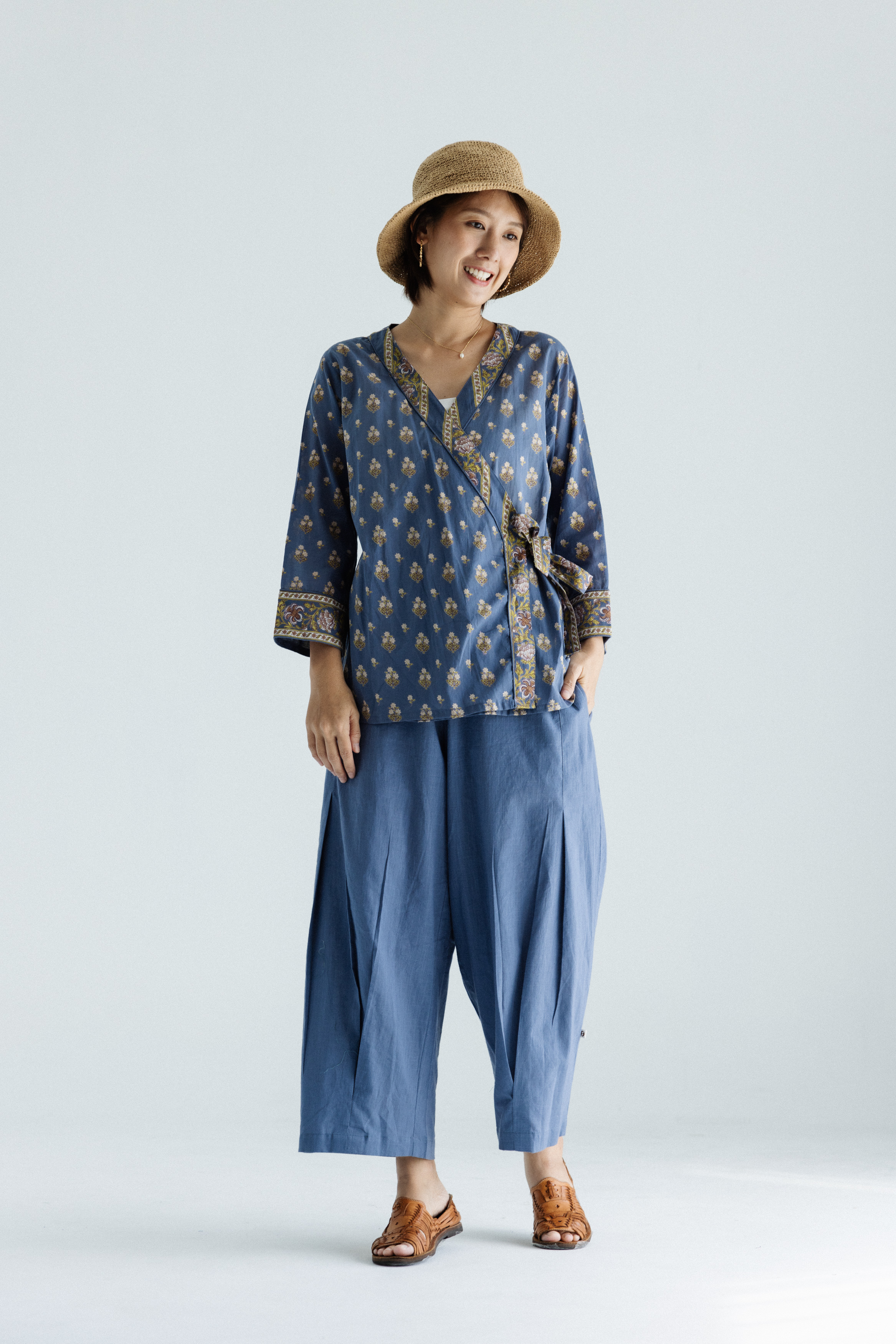 印度棉打折長褲_藍灰