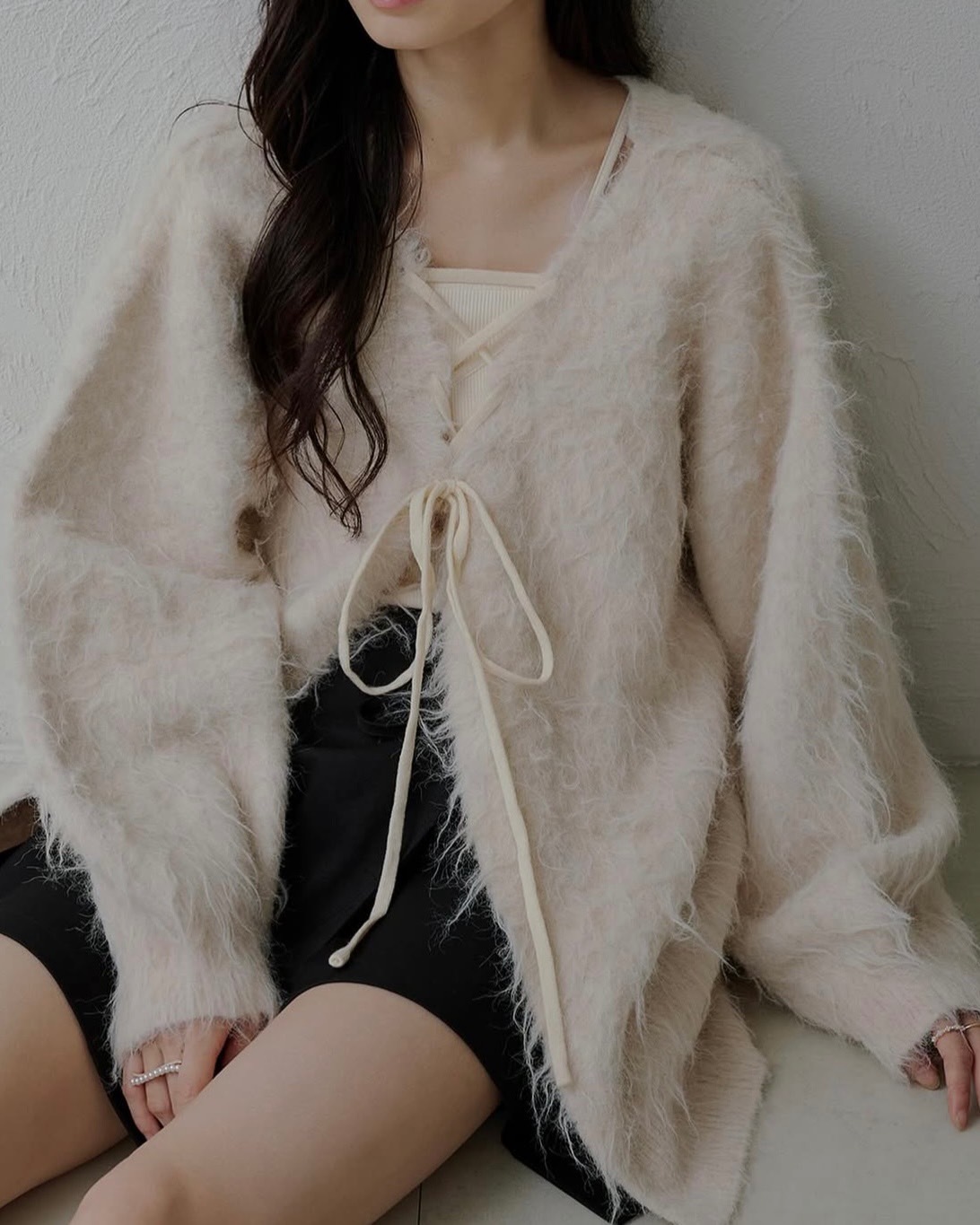 <溫柔小姐姐>日本 apres jour clair 蓬鬆 繫帶 針織 正反2穿 5%羊毛 開襟衫