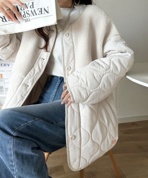 日本🇯🇵連線 JAVA 無領葫蘆絎縫大衣外套 輕盈 毛絨拼接 絎縫設計 長版大衣 外套 4色(任買兩件711免運)/預購