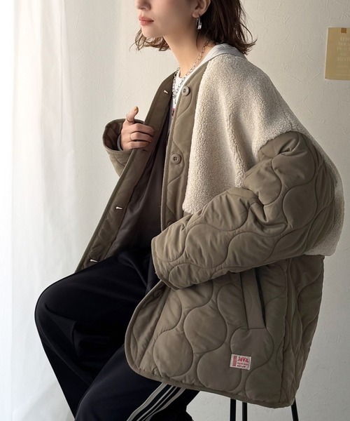 日本🇯🇵連線 JAVA 無領葫蘆絎縫大衣外套 輕盈 毛絨拼接 絎縫設計 長版大衣 外套 4色(任買兩件711免運)/預購