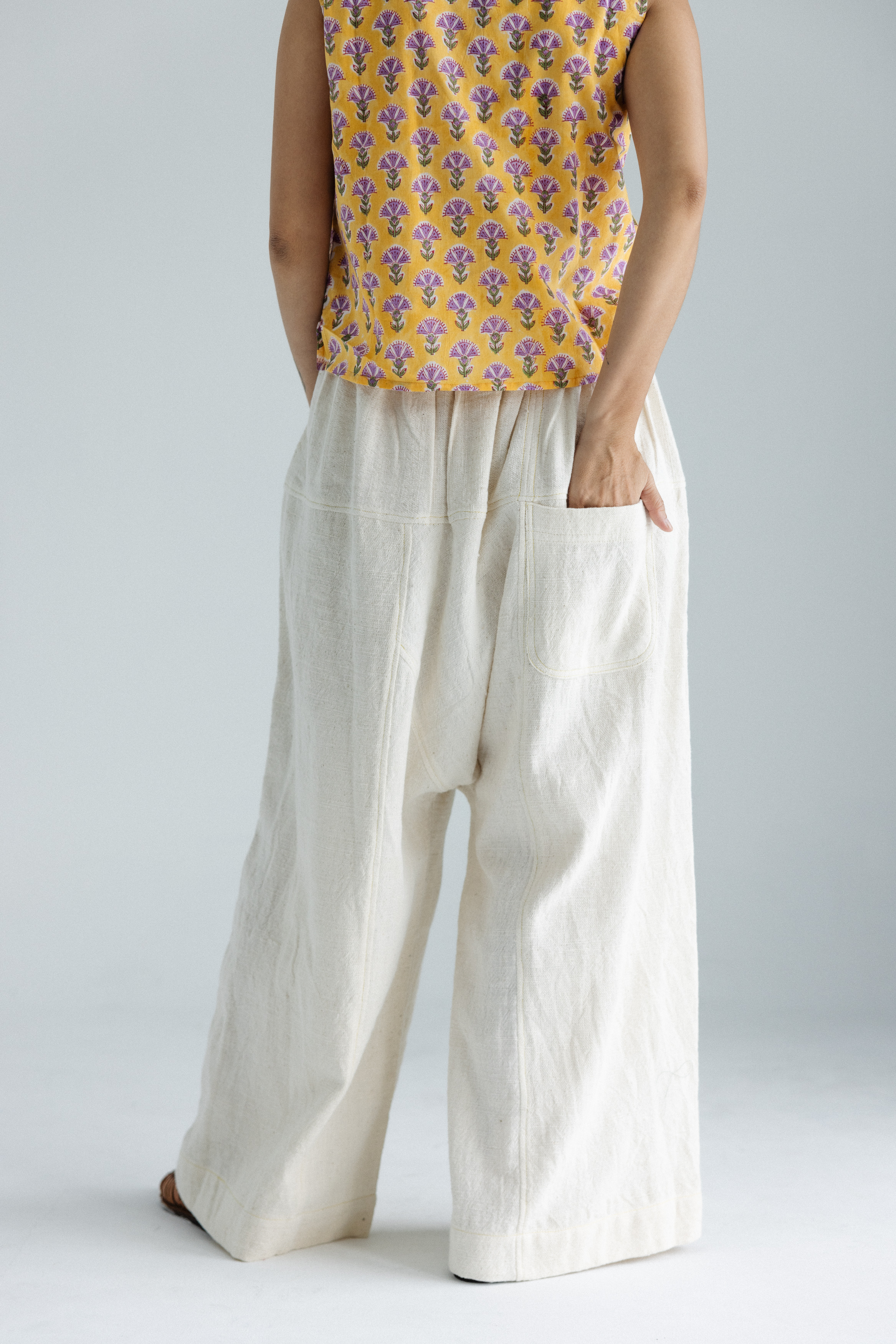 手工織布寬褲_白