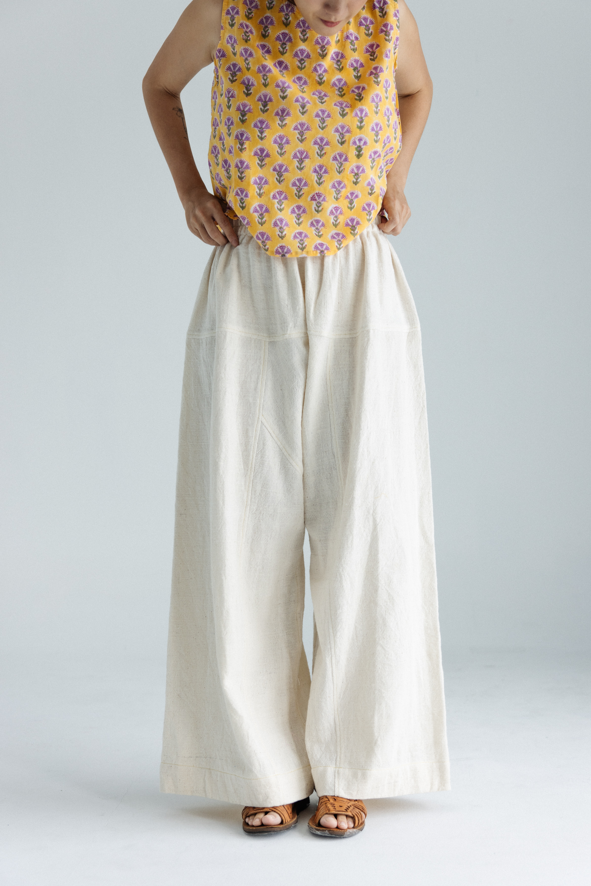 手工織布寬褲_白