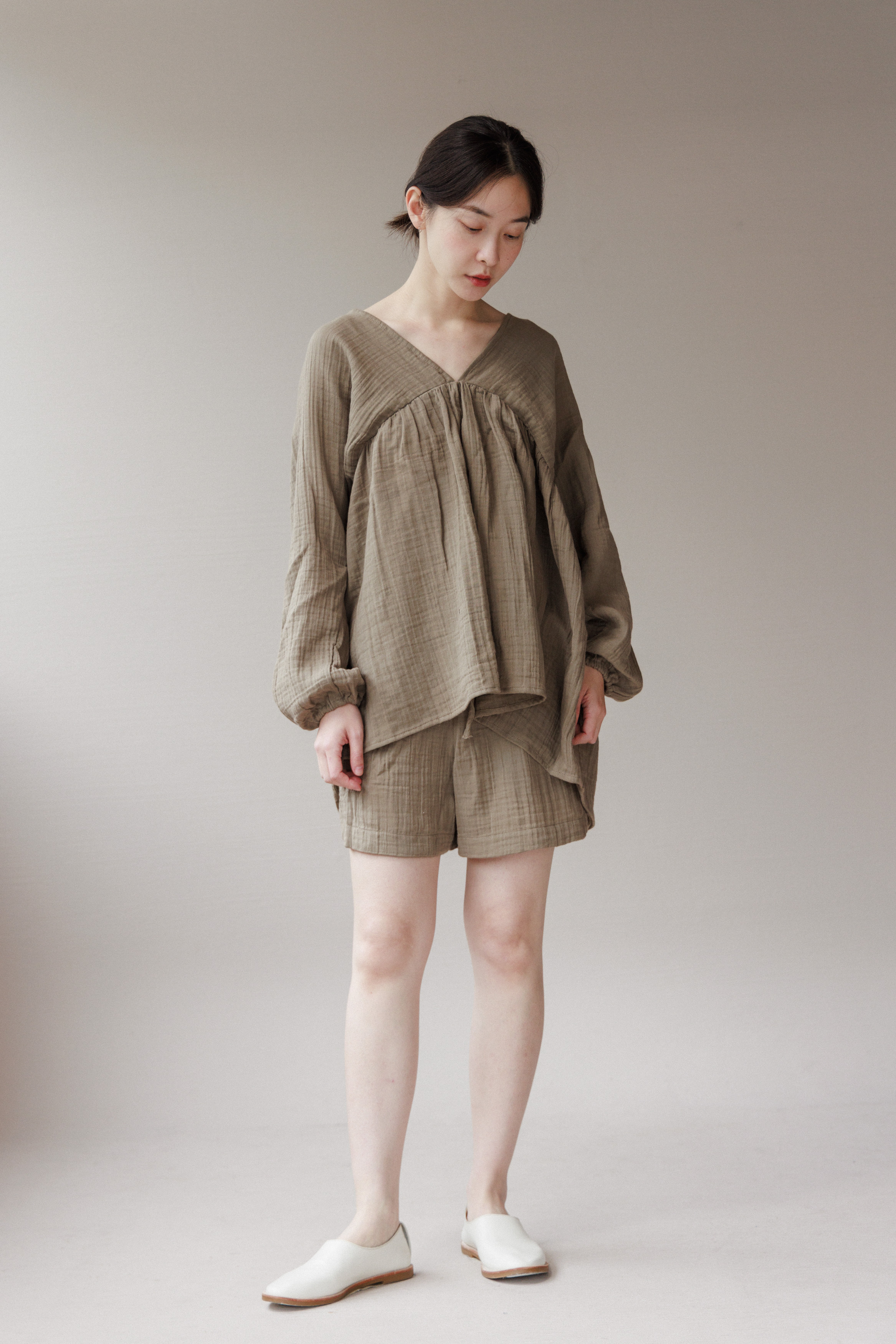 清邁棉短褲_綠咖