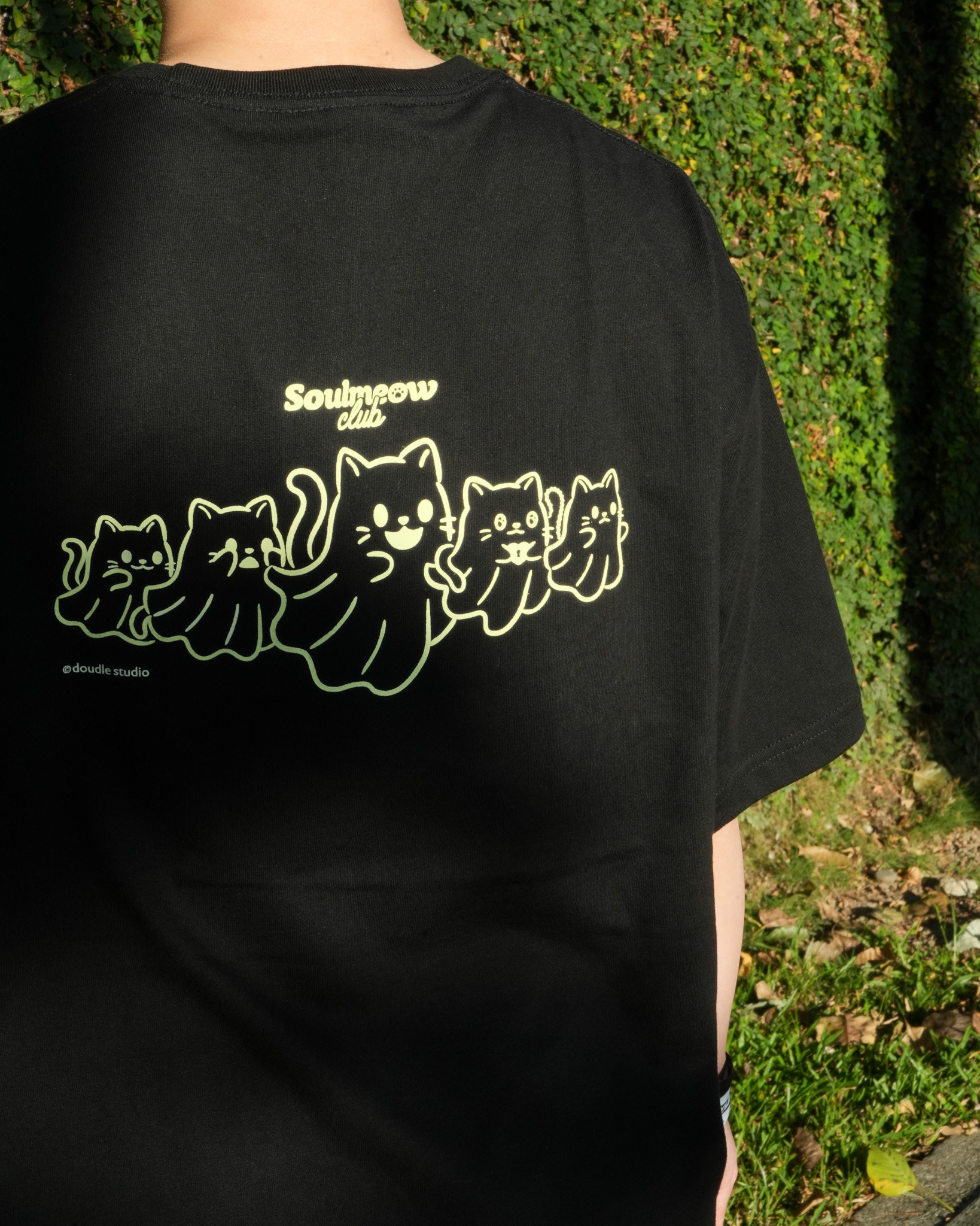 *夜光版* 靈魂喵喵俱樂部 寬版落肩短T