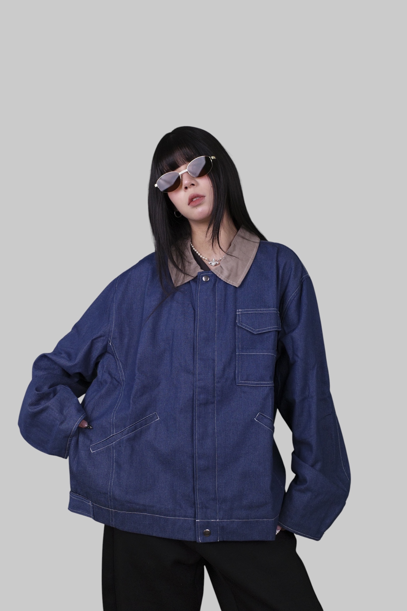 『Always_Good』牛仔 拼接 燈芯絨領 工裝 外套