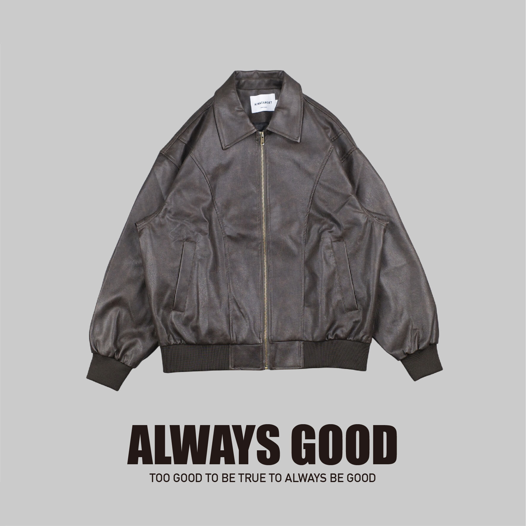 『Always_Good』分割 拼接 闊版 PU皮 工装 外套