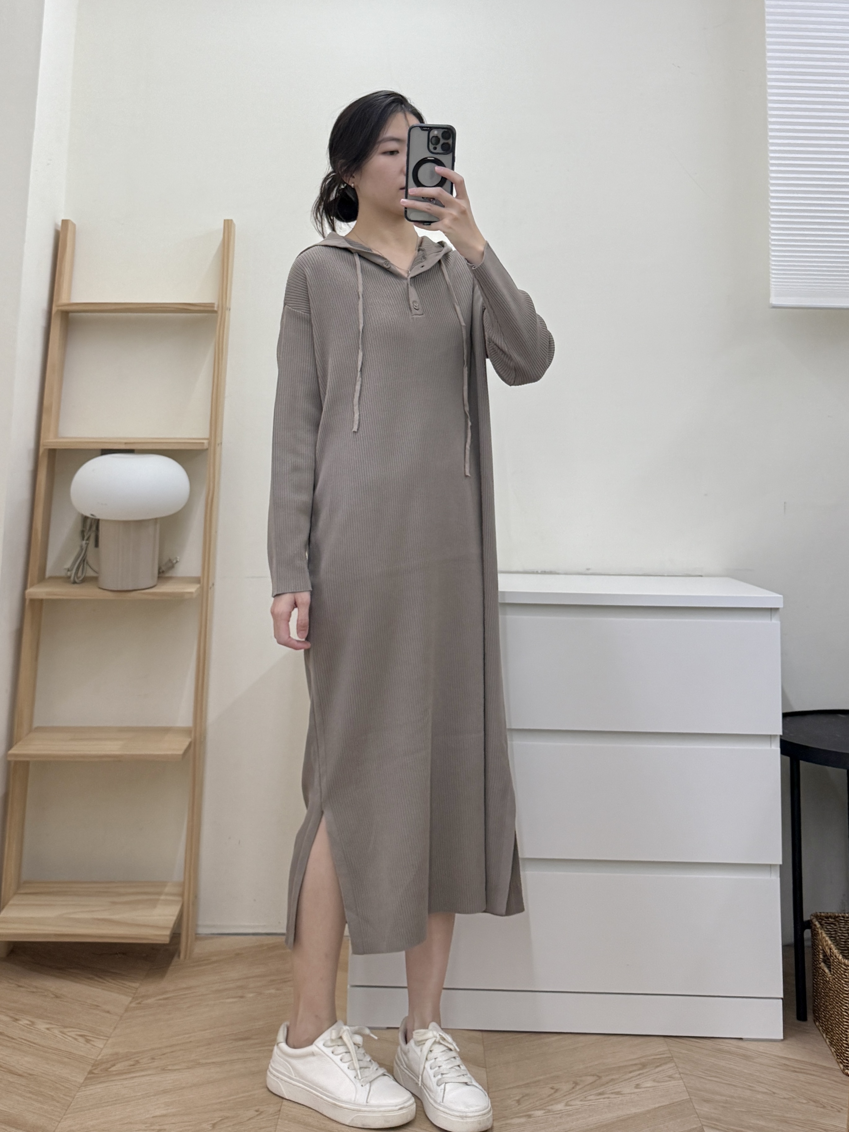 連帽側開岔針織長洋裝