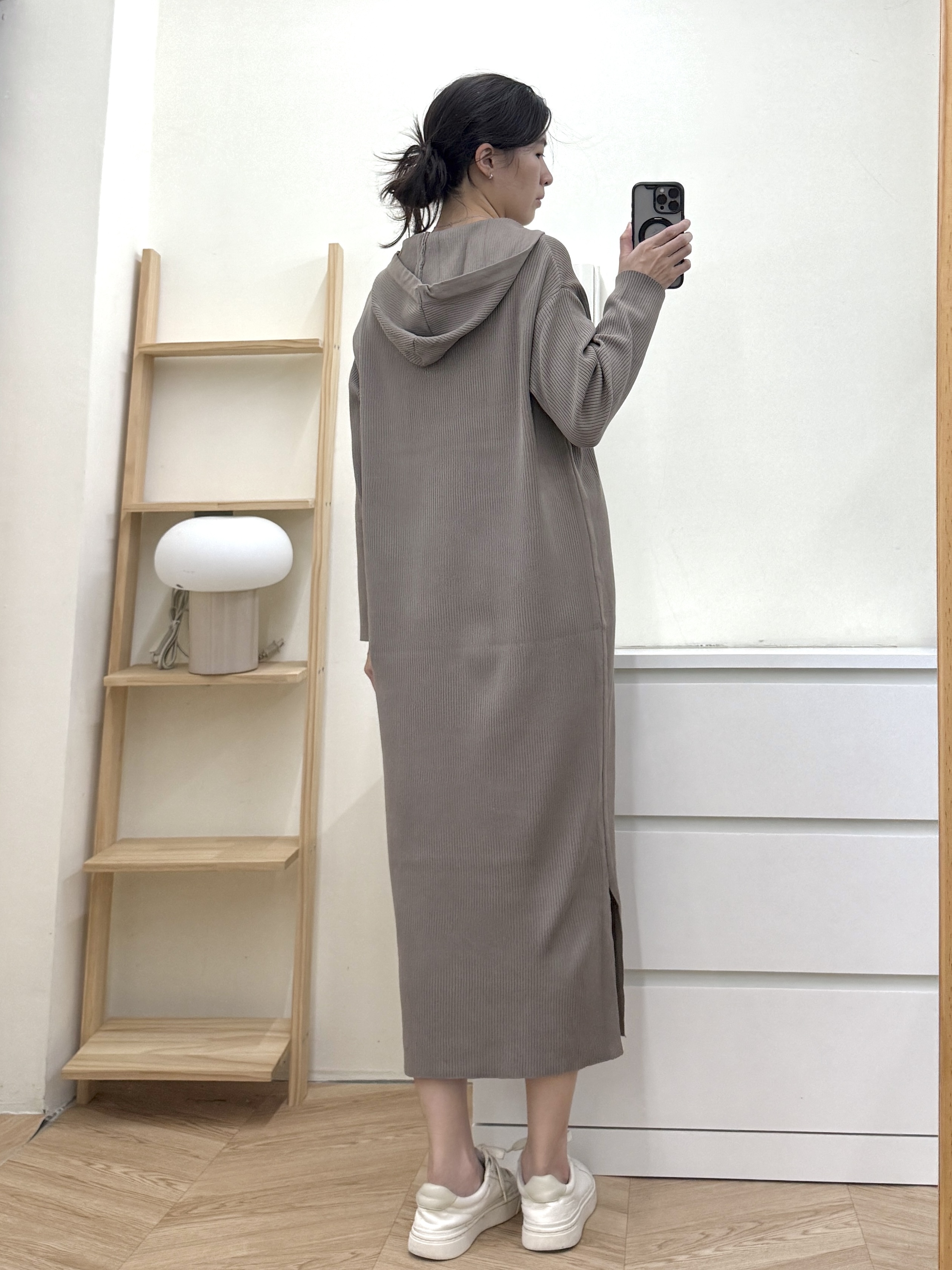 連帽側開岔針織長洋裝