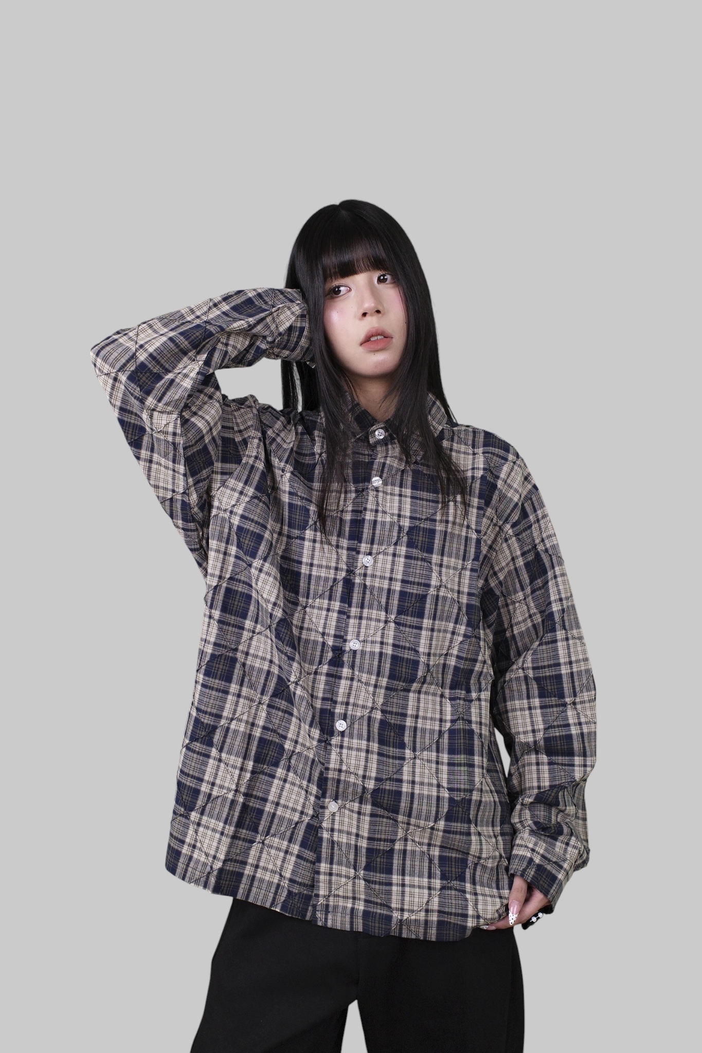 『Always_Good』立體縫線 菱形紋 長袖襯衫