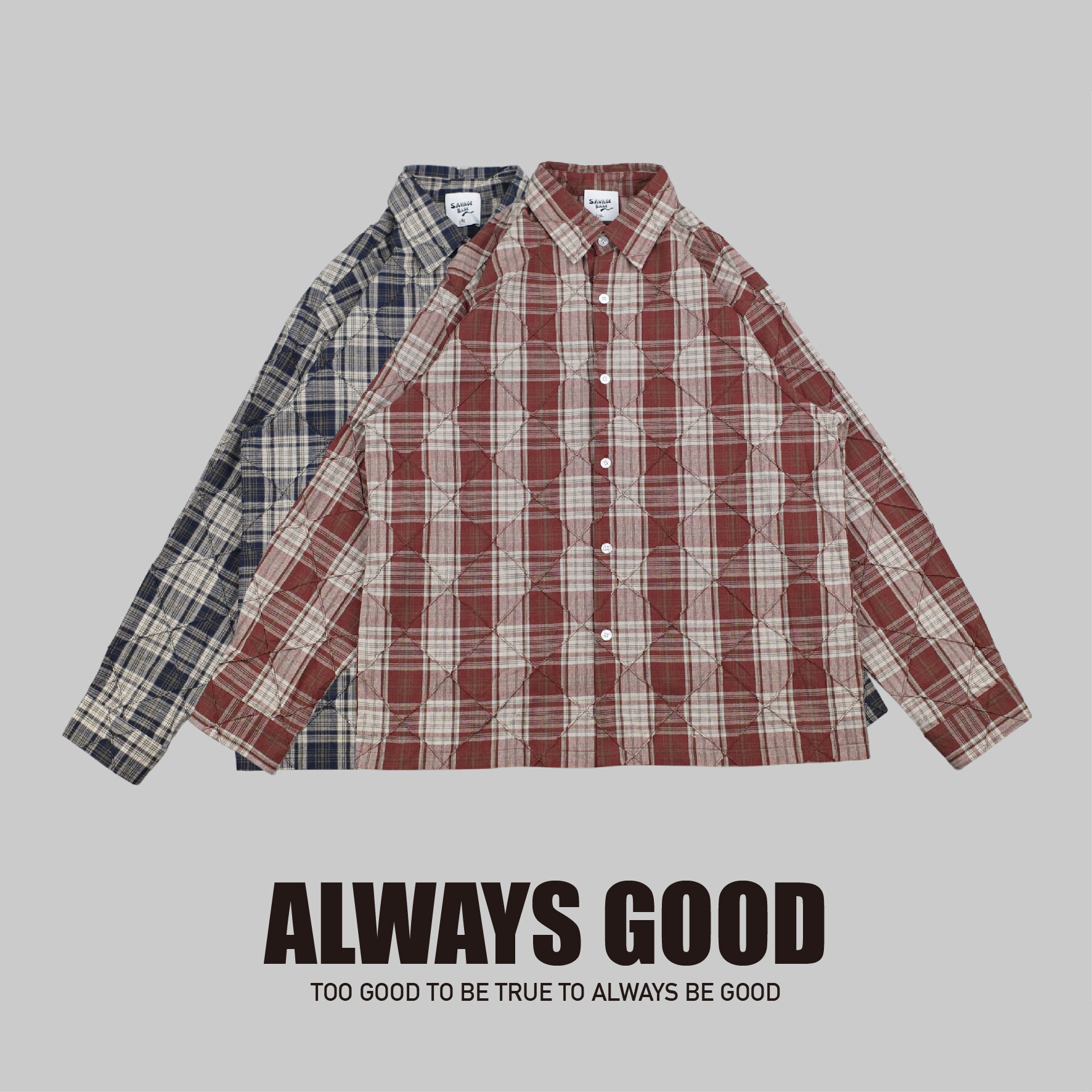 『Always_Good』立體縫線 菱形紋 長袖襯衫