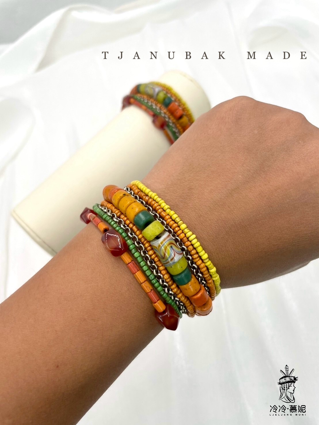 W-No.40貿易老珠六條式手鍊16cm