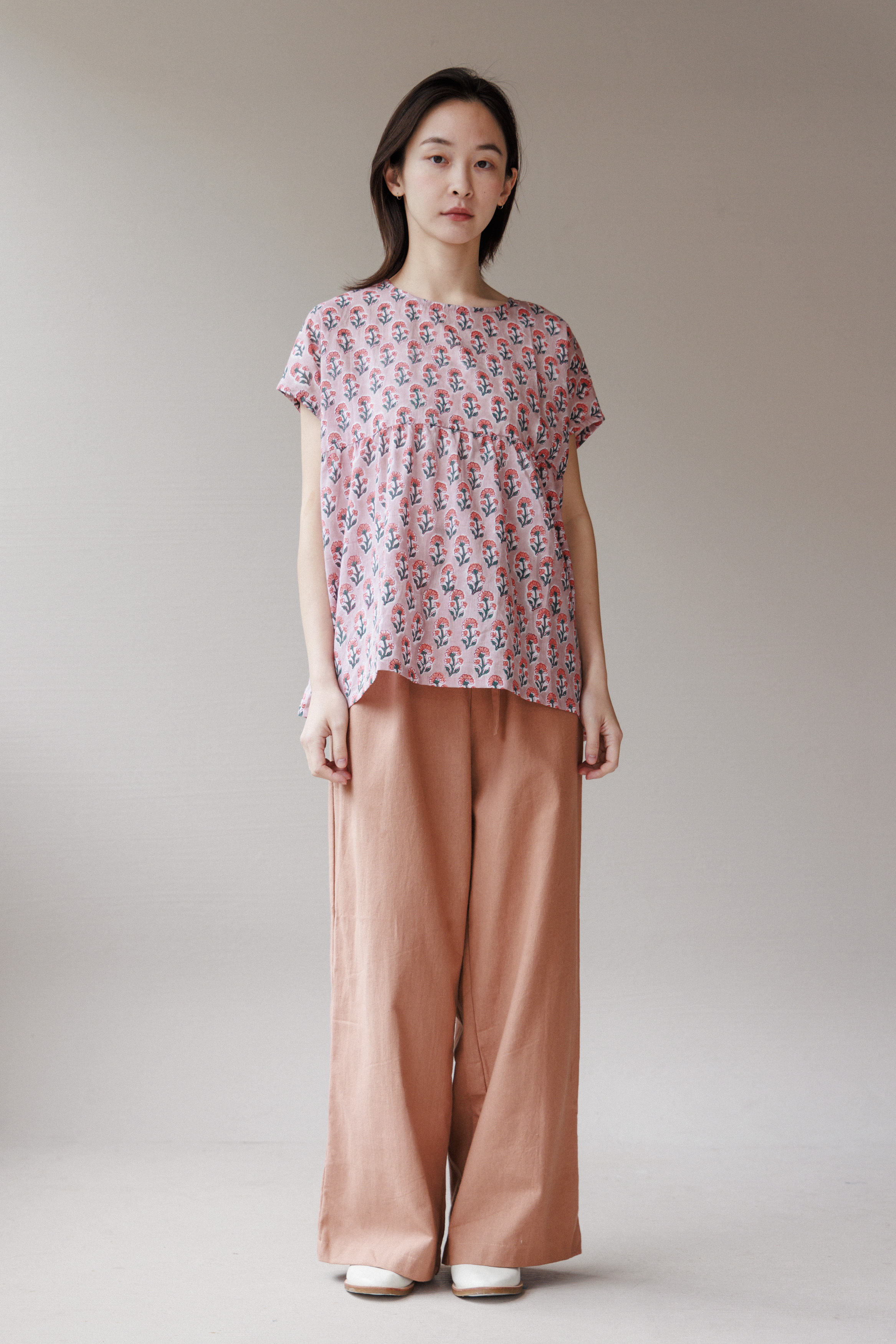 前綁帶後鬆緊棉寬褲_珊瑚粉