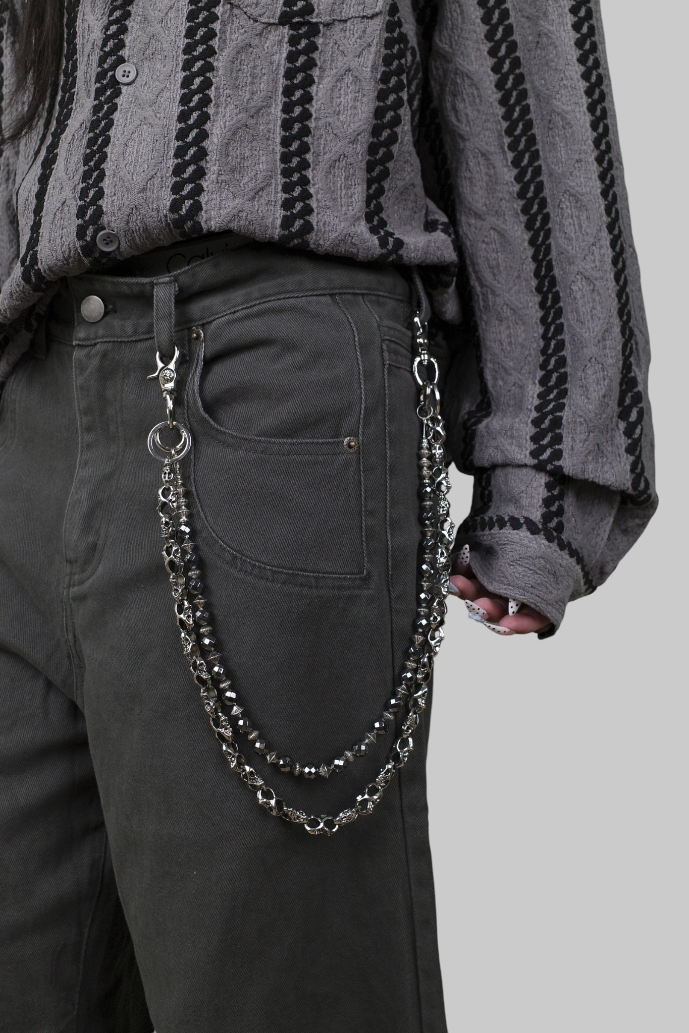 『Always_Good』骷髏頭 拼接 雙層 褲鏈