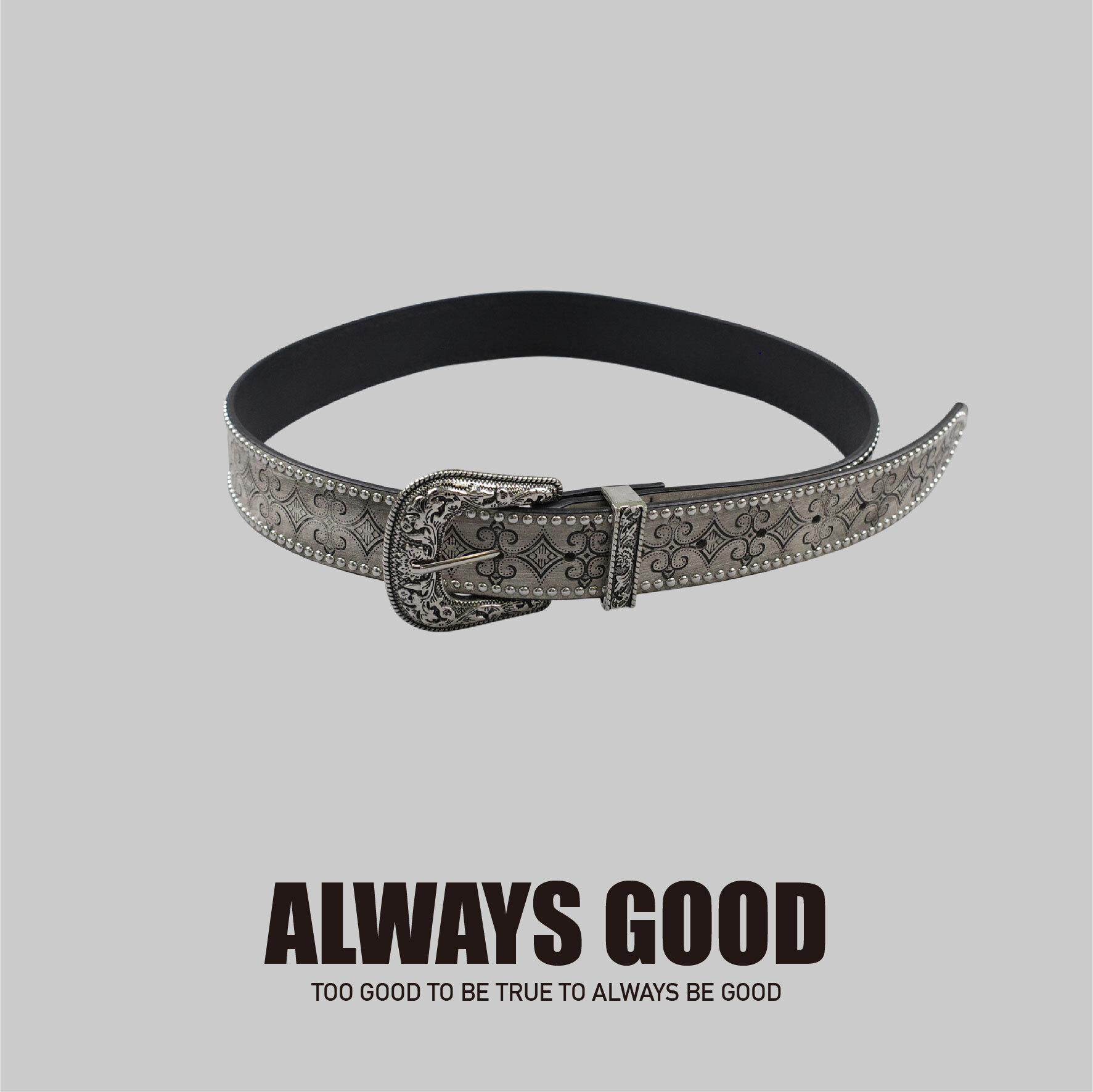 『Always_Good』復古 鉚釘 雕花 皮革 腰帶