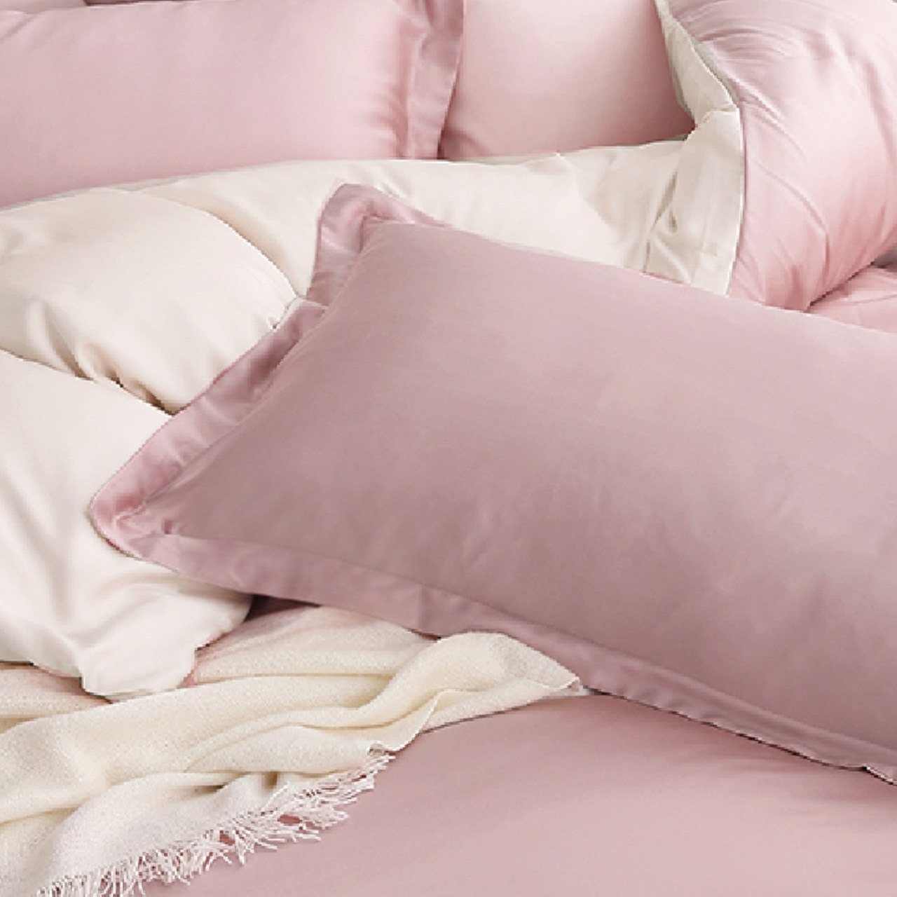 60支天絲薄枕頭套 | 櫻粉 x 奶油黃