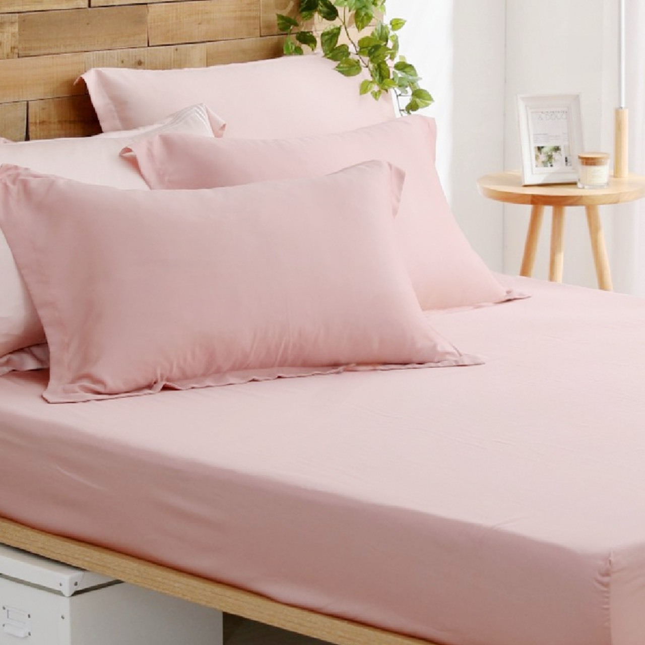 60支天絲床包組 | 櫻粉 x 奶油黃