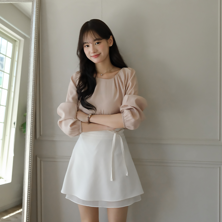 🚀當日出貨【🌸早春新品 】 氣質蝴蝶結拼接雪紡裙  ( 2 colors) 後腰鬆緊彈力