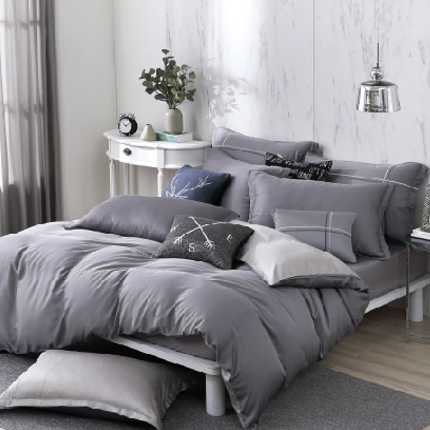 60支天絲床包兩用被組 | 鐵灰 x 銀灰