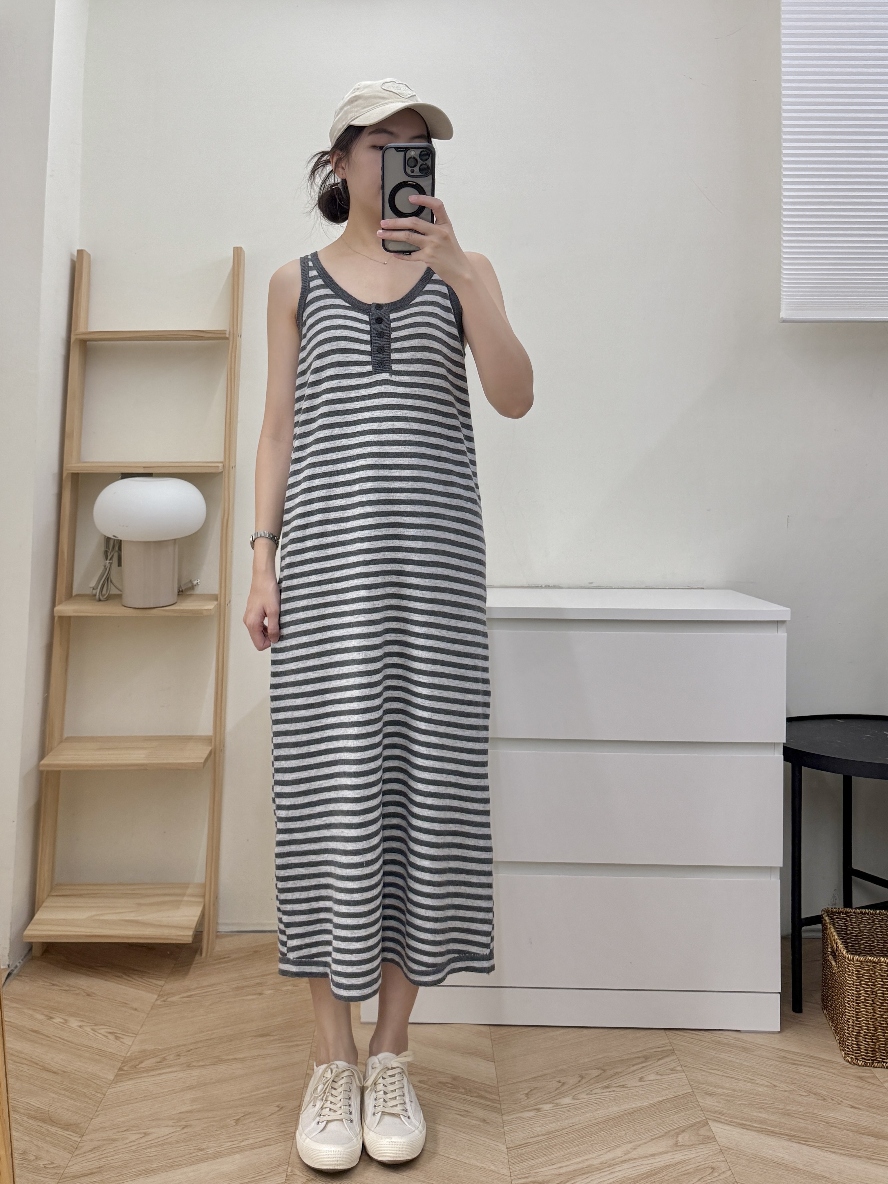 橫條毛衣洋裝附披肩*2色