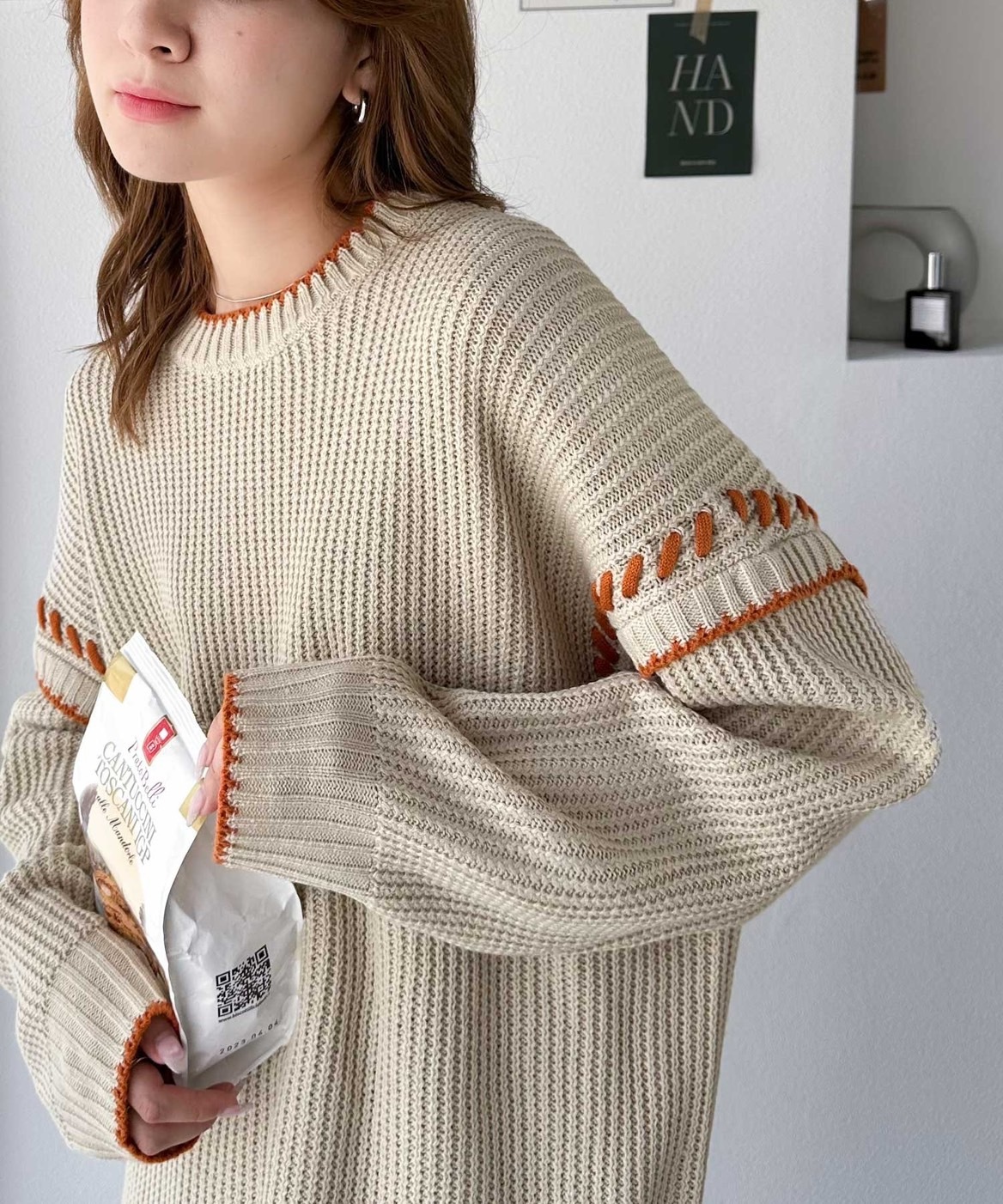 日本 Java 針織衫 手工 縫製 撞色 寬鬆 毛衣 4色