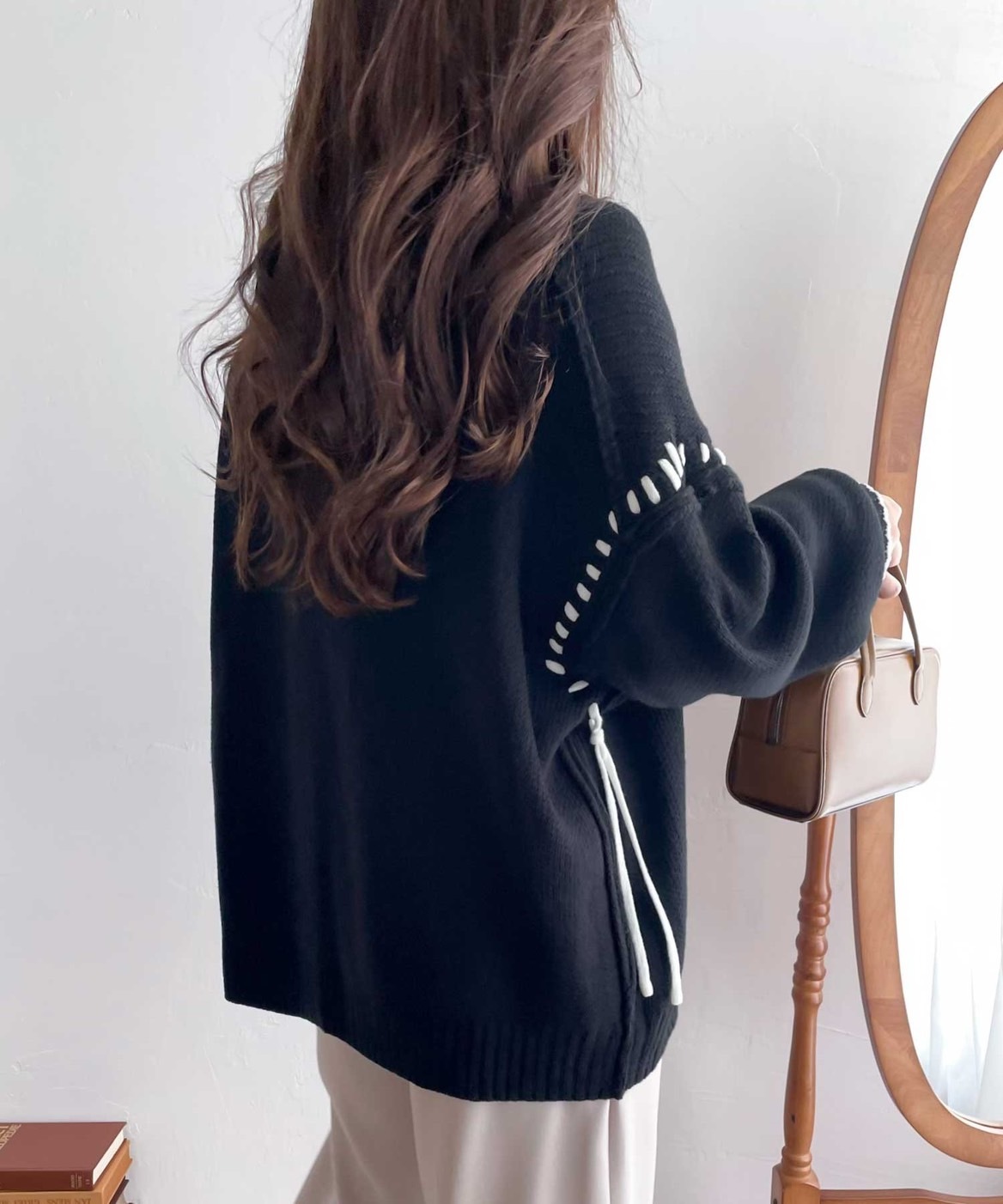 日本 Java 針織衫 手工 縫製 撞色 寬鬆 毛衣 4色