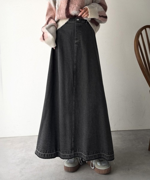 日本🇯🇵連線 Classical Elf 流蘇下擺牛仔喇叭裙 復古 長裙 牛仔裙 A字裙 喇叭裙 2色(任買兩件711免運)/預購