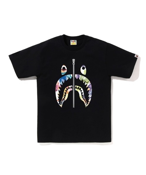 A BATHING APE BAPE ART CAMO SHARK TEE 鯊魚 拉鍊 彩色 黑/白 短T 2色