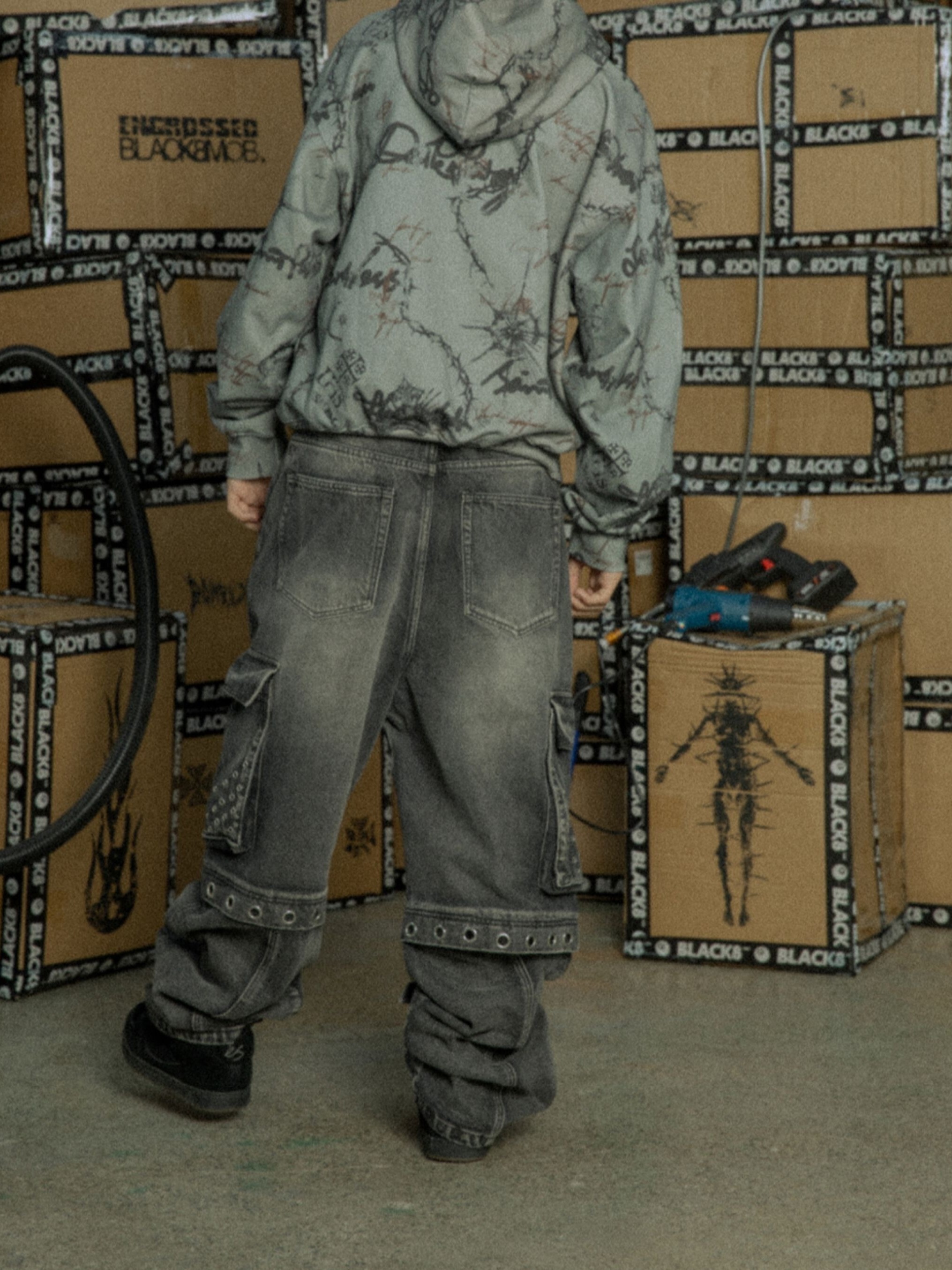 BLACK8MOB 旗幟塗鴉印花 美式休閒 寬鬆外套