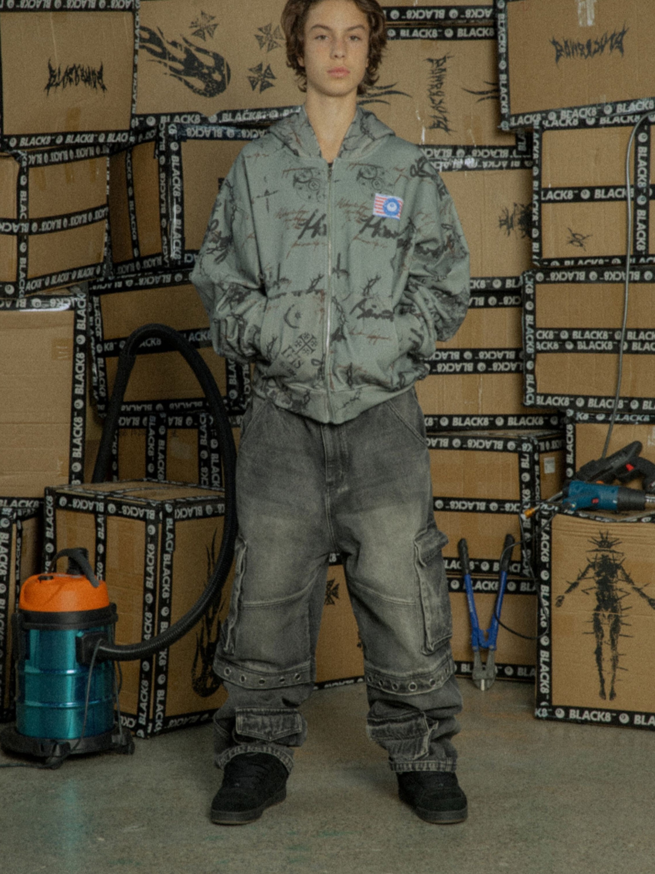 BLACK8MOB 旗幟塗鴉印花 美式休閒 寬鬆外套