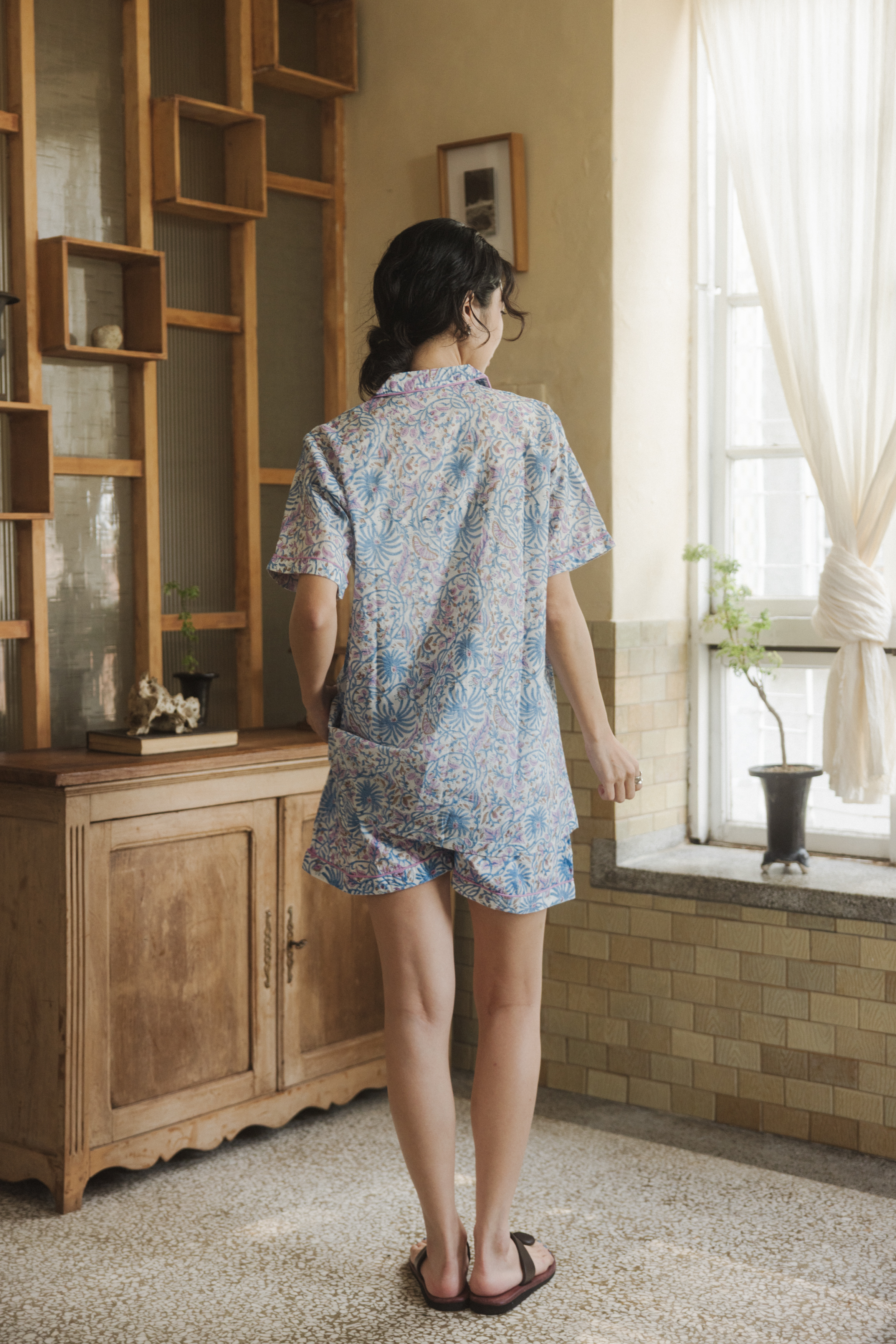 印度木刻印睡衣套裝_白