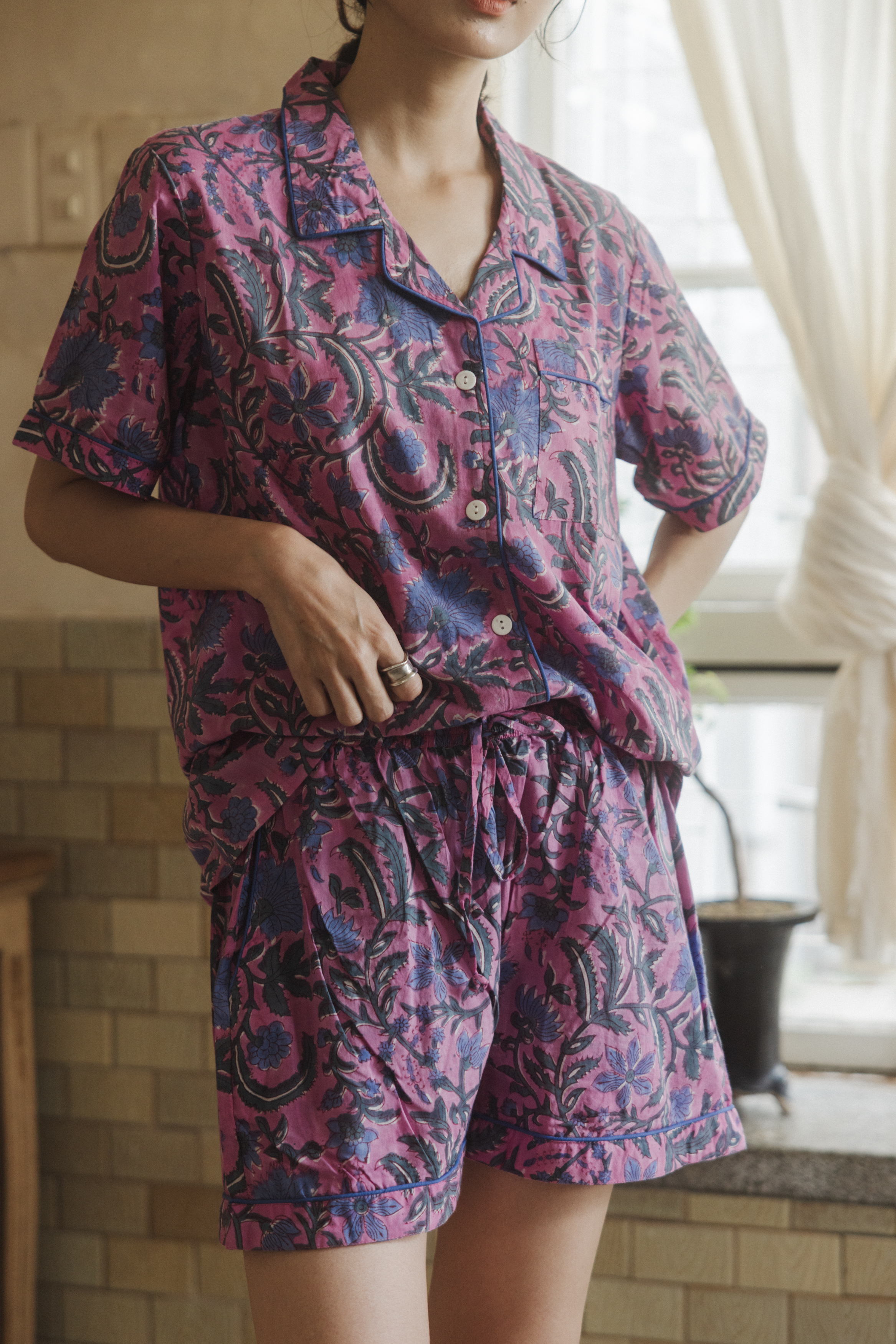 印度木刻印睡衣套裝_粉