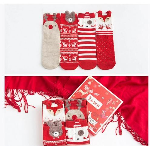 圣诞预购 圣诞袜礼盒袜子 4双 礼盒装