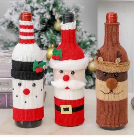 圣诞预购 圣诞装饰品老人红酒瓶套  随机