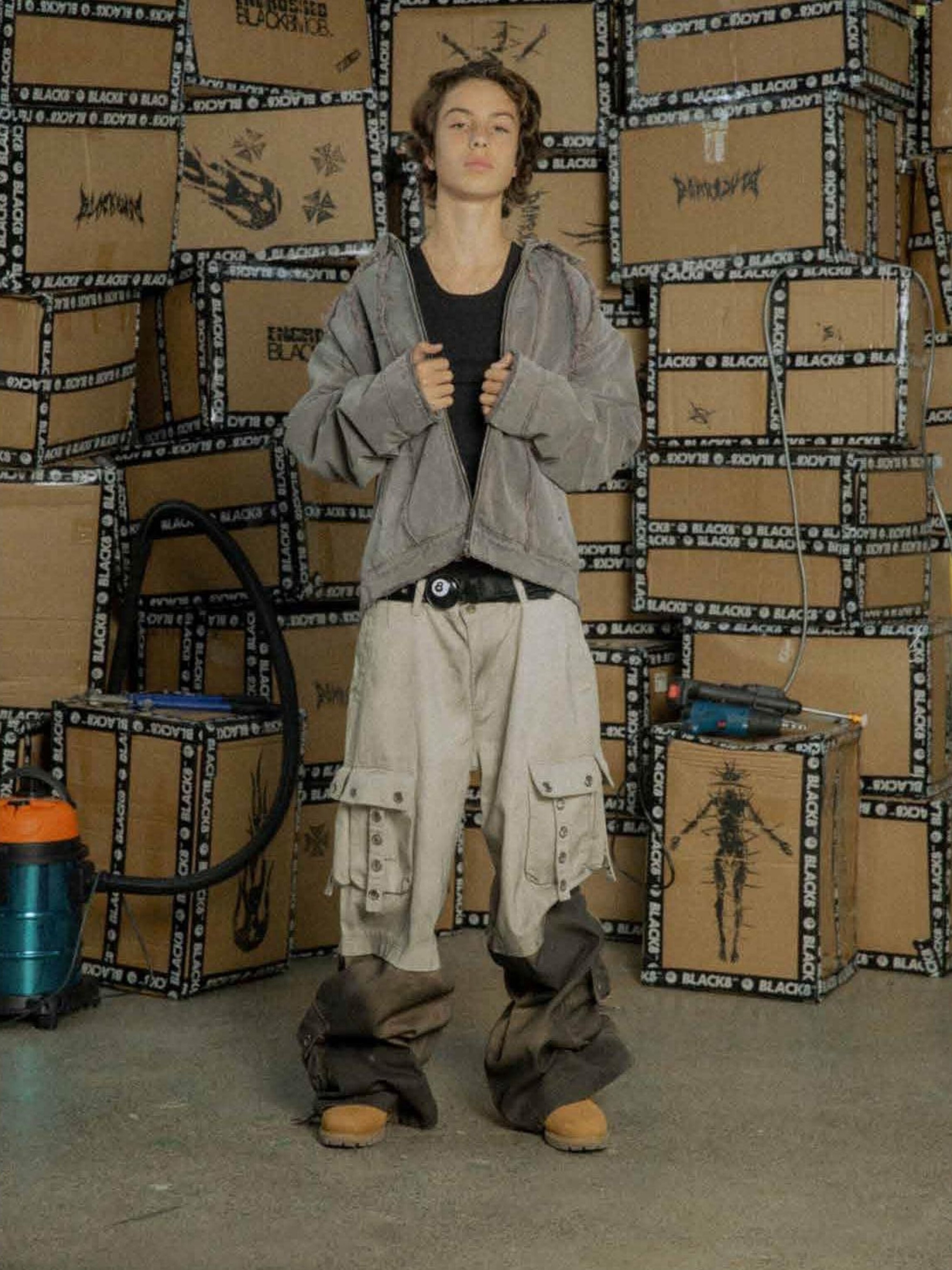 BLACK8MOB 解構毛鬚 復古做舊 分割水洗 牛仔外套