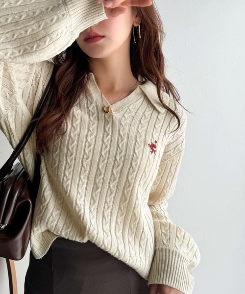 日本🇯🇵連線 Classical Elf 刺繡絞花針織Polo領 刺繡 針織衫 Polo衫 休閒 長袖 5色(任買兩件711免運)/預購