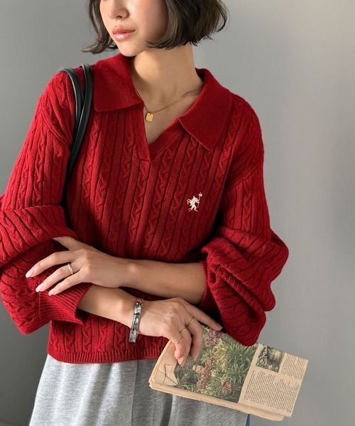 日本🇯🇵連線 Classical Elf 刺繡絞花針織Polo領 刺繡 針織衫 Polo衫 休閒 長袖 5色(任買兩件711免運)/預購