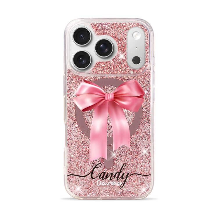 蝴蝶結緞帶(粉) 玫瑰金貝拉殼 (MagSafe) - (訂製名字) iPhone客製化手機殼