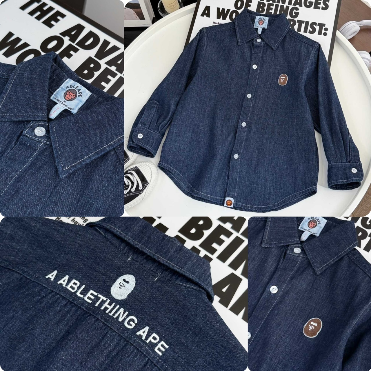 兒童胸口小猿人刺繡Logo長袖牛仔外套-2502460