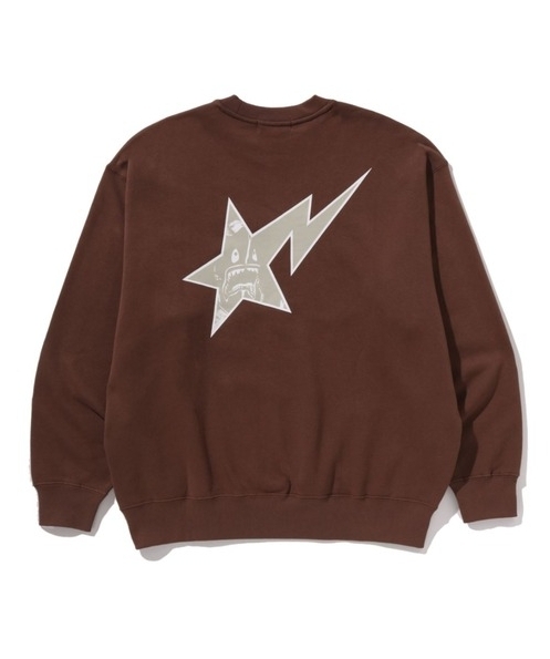 BAPE SLOGAN RELAXED FIT CREWNECK SWEATSHIRT 背流星 鯊魚 黑/棕 大學T 2色