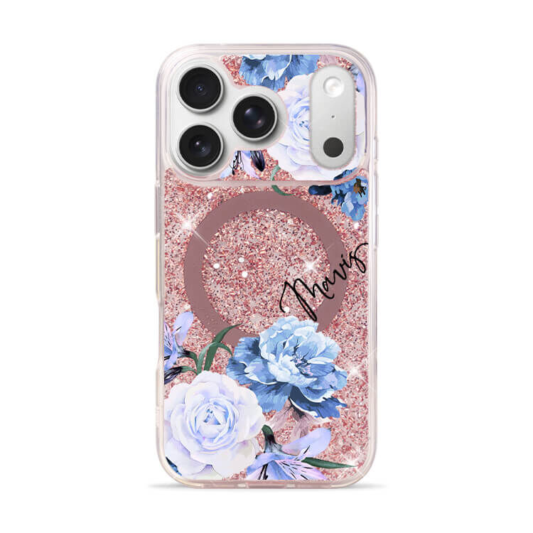 藍紫玫瑰 玫瑰金貝拉殼 (MagSafe兼容) - (訂製名字) iPhone客製化手機殼