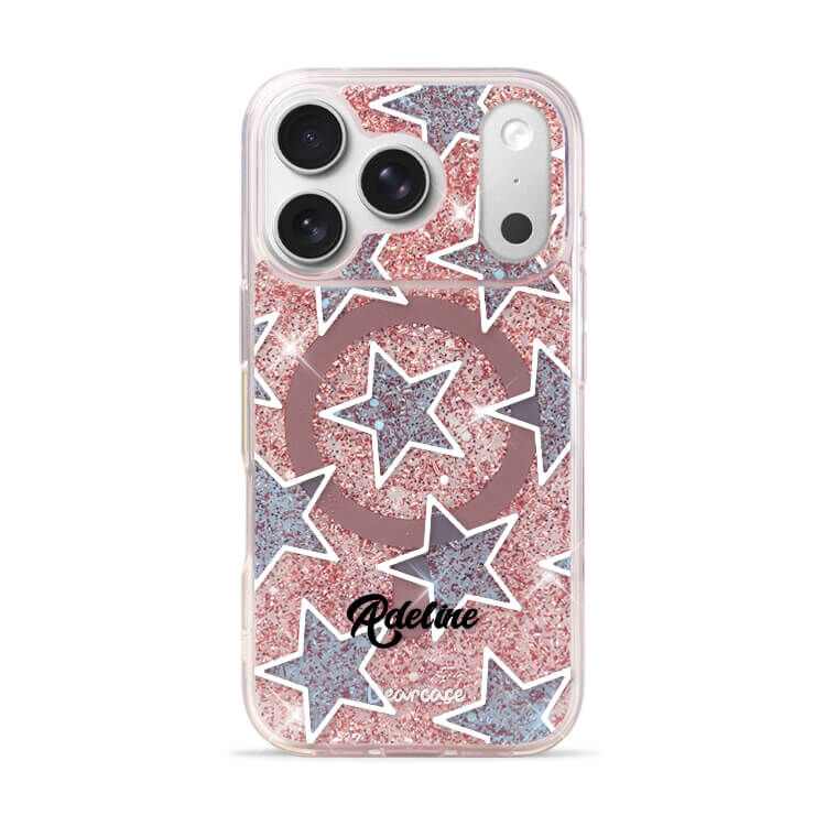 藍色星星 玫瑰金貝拉殼 (MagSafe兼容) - (訂製名字) iPhone客製化手機殼